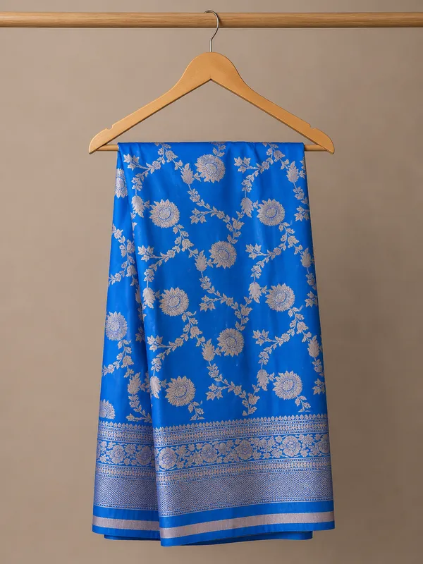 Blue_Woven_Floral_Khadi_Chiffon_Saree_for_Women