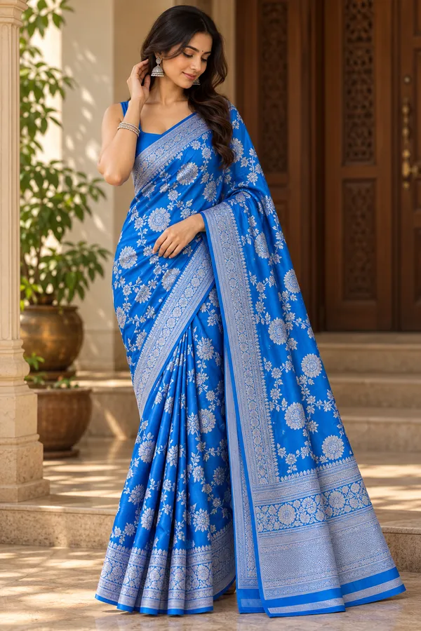 Blue_Woven_Floral_Khadi_Chiffon_Saree_for_Women