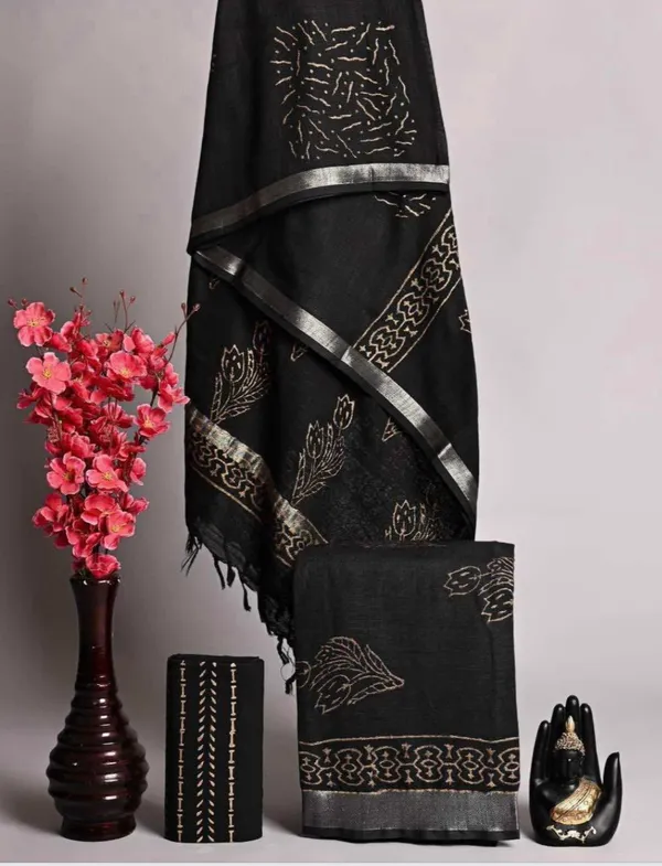 Black_Cotton_Linen_Dress_Material_For_Women