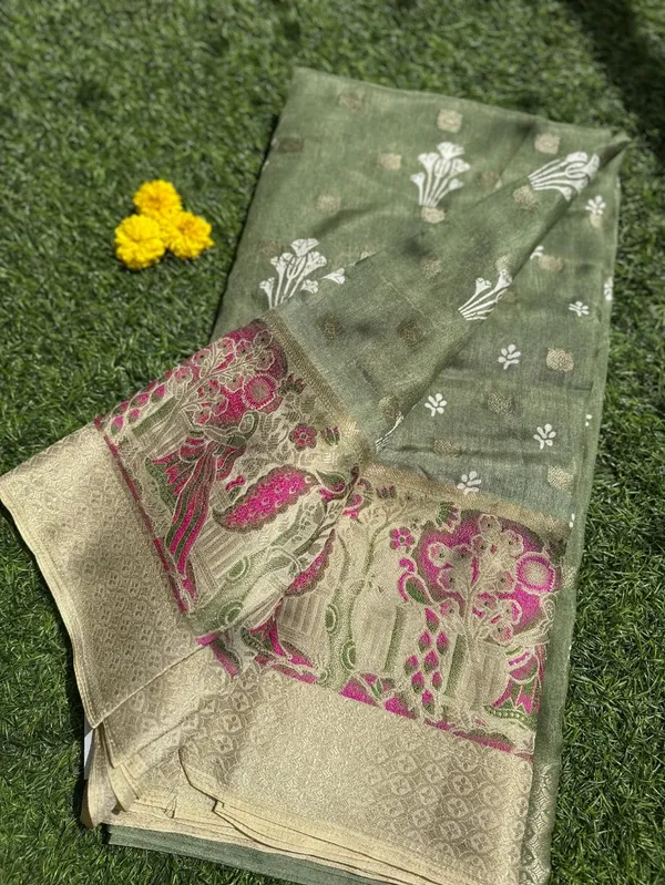 Green_Semi_Dola_saree_For_Women