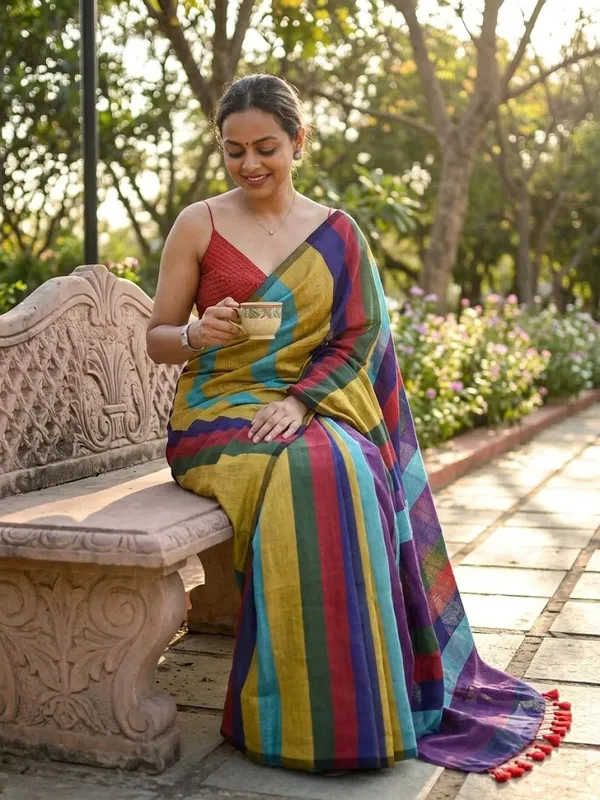 Multicolor_Striped_Saree_for_Women