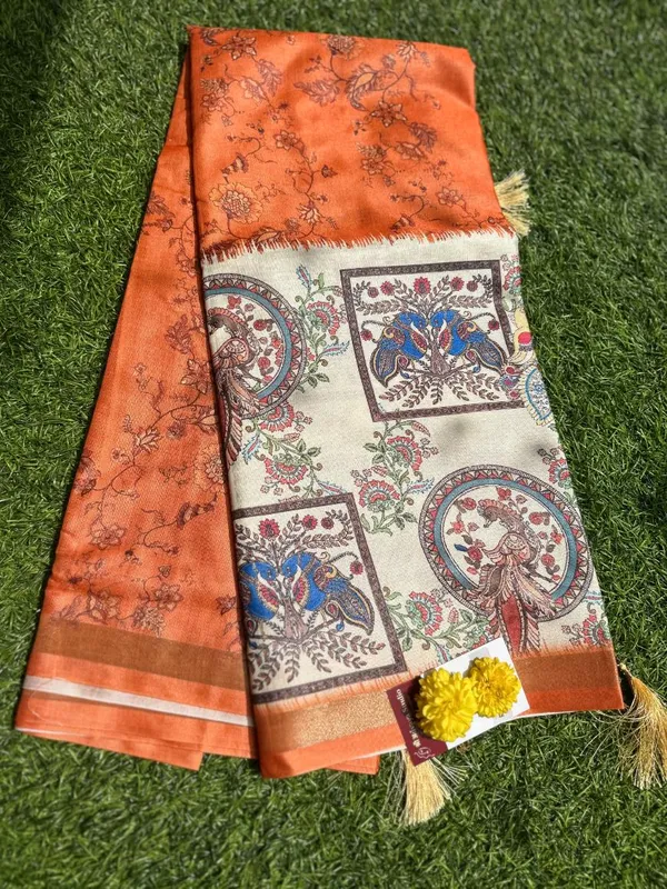 Orange_Semi_Dola_saree_For_Women