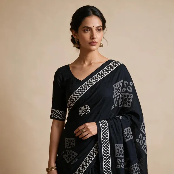 Black_Cotton_Mulmul_Printed_Saree_For_Women
