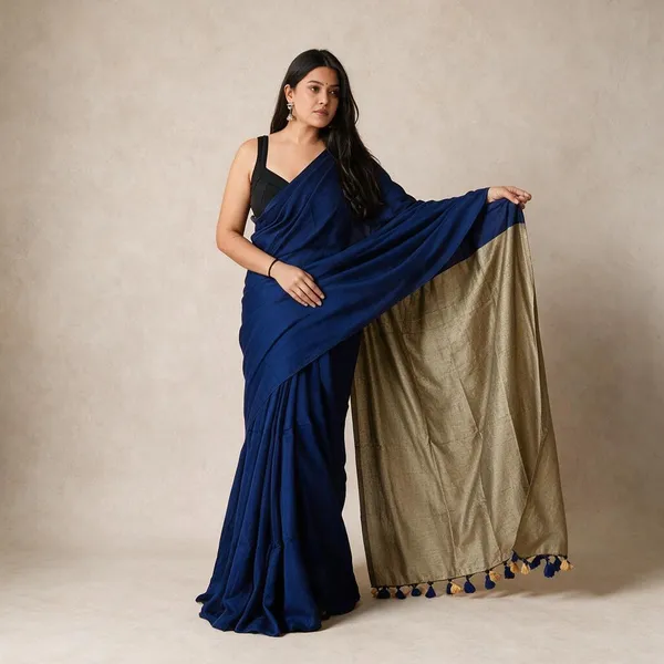 Blue_Woven_Contrast_Pallu_Saree_For_Women