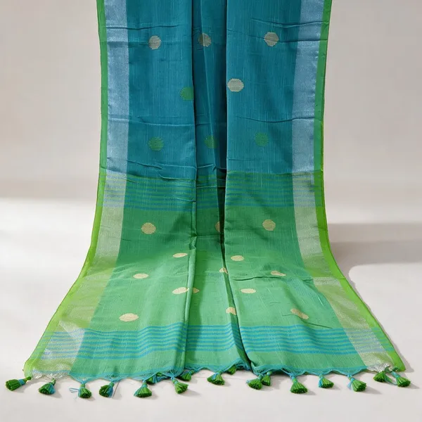 Turquoise_Khadi_Cotton_Border_Saree_for_Women