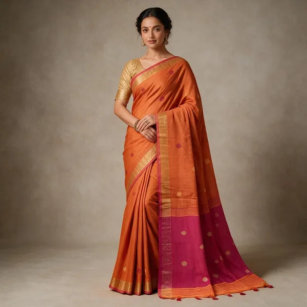 Orange_Woven_Traditional_Khadi_cotton_Saree_for_Women