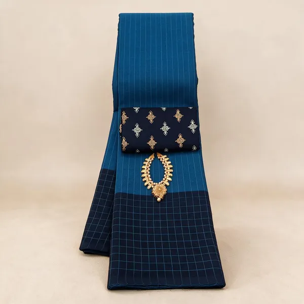 Blue_Cotton_Checkered_Saree_With_Blouse_Piece_for_Women