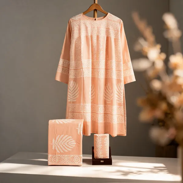 Peach_Cotton_Linen_Dress_Material_For_Women