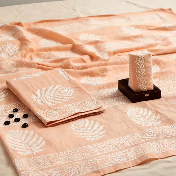 Peach_Cotton_Linen_Dress_Material_For_Women