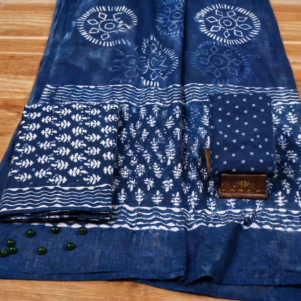 Blue_Cotton_Linen_Dress_Material_For_Women