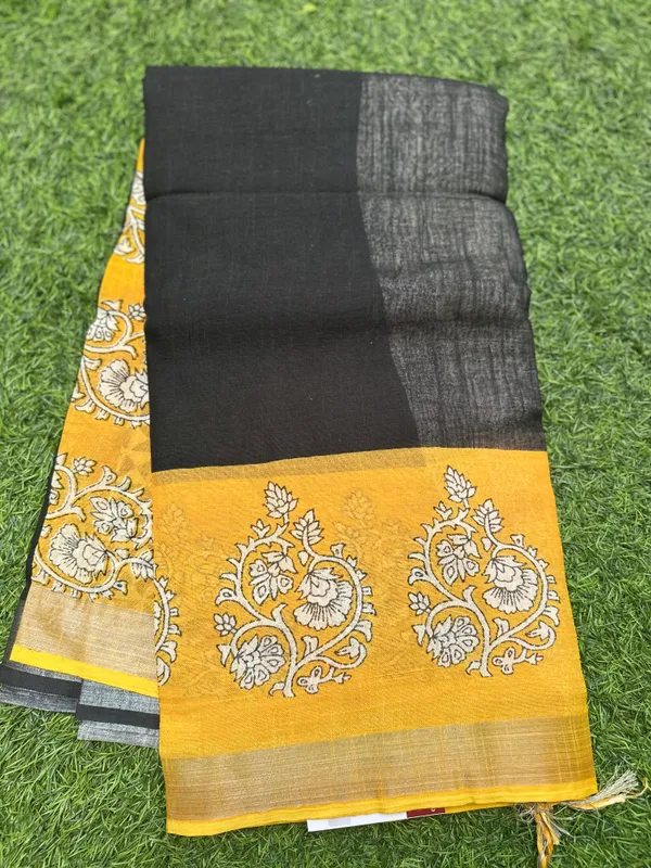 Black_Cotton_Linen_Linen_-_Cotton-_saree_For_Women