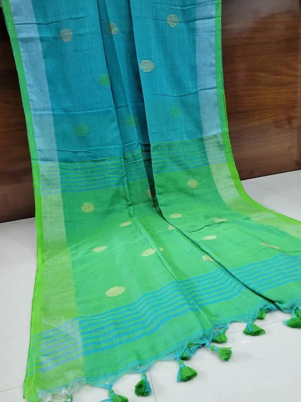 Turquoise_Khadi_Cotton_Border_Saree_for_Women