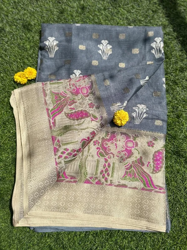 Grey_Semi_Dola_saree_For_Women