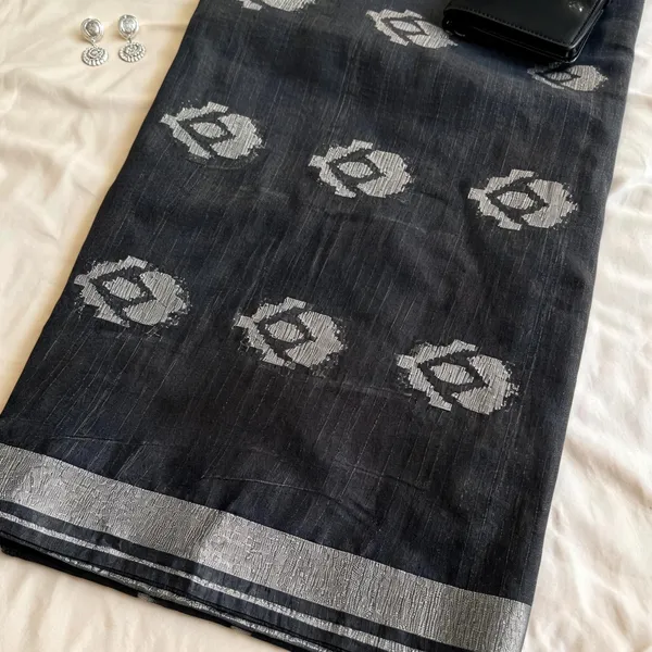 Black_Cotton_Linen_Linen_-_Cotton-_saree_For_Women