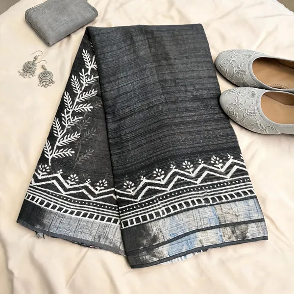 Black_Cotton_Linen_Linen_-_Cotton-_saree_For_Women