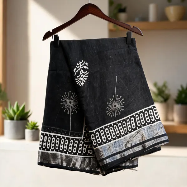 Black_Cotton_Linen_Linen_-_Cotton-_saree_For_Women