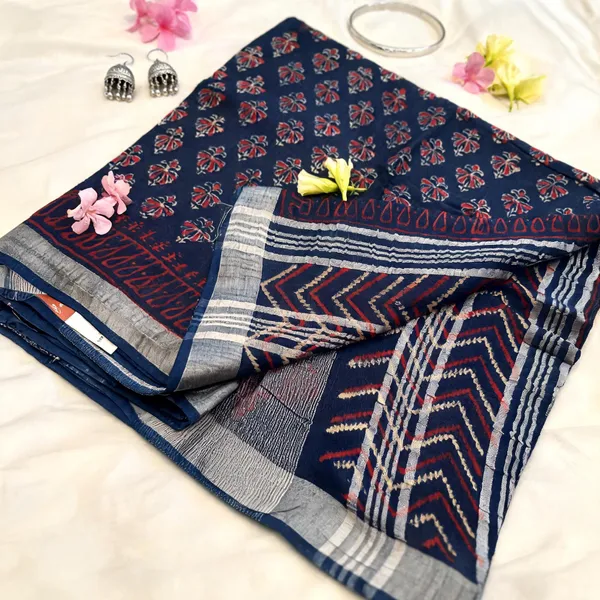 Navy_Blue_Cotton_Linen_Linen_-_Cotton-_saree_For_Women