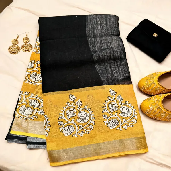 Black_Cotton_Linen_Linen_-_Cotton-_saree_For_Women