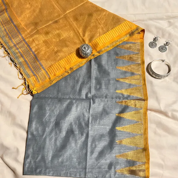 Grey_And_Yellow_Handloom_Cotton_saree_For_Women