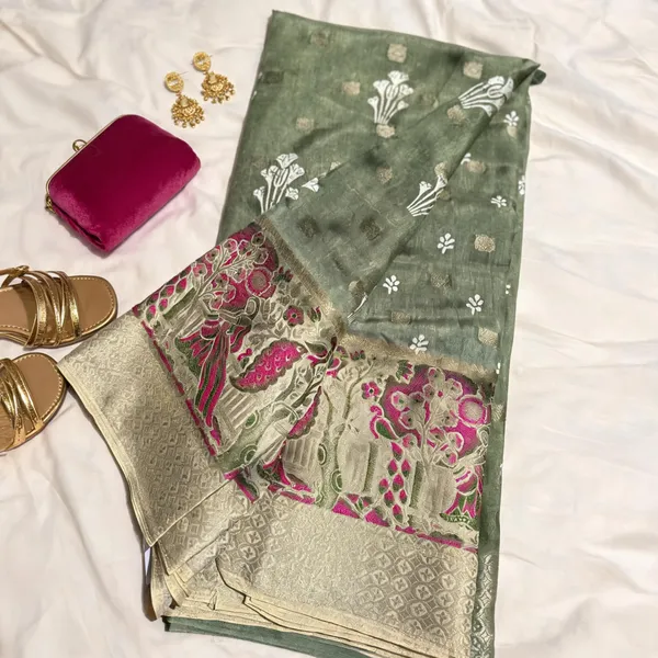 Green_Semi_Dola_saree_For_Women