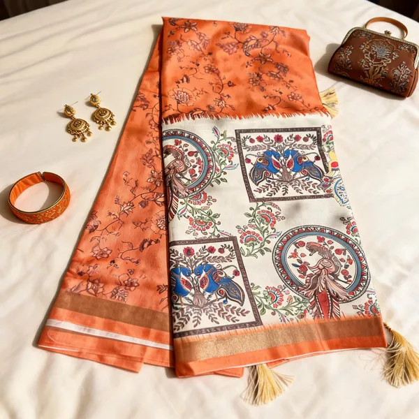 Orange_Semi_Dola_saree_For_Women