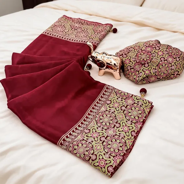 Maroon_Satin_saree_For_Women