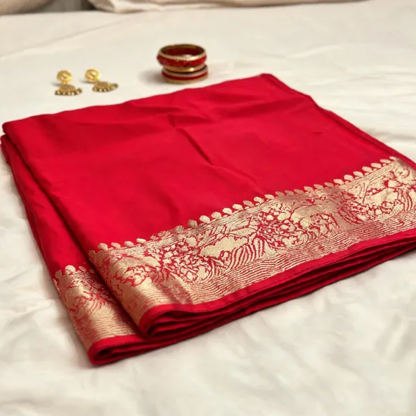Red_Semi_Crepe_saree_For_Women