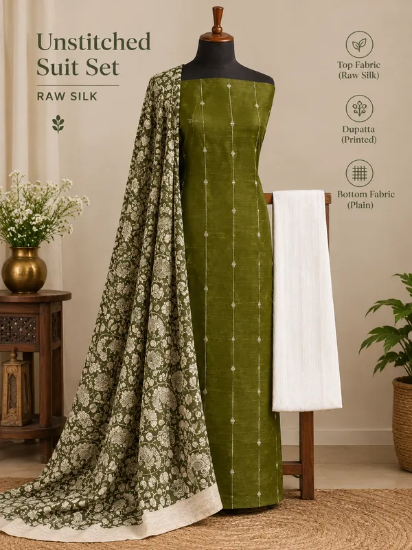 Olive_Green_Raw_Silk_Suit_for_Women