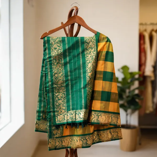 Yellow_Green_Cotton_Silk_Saree_For_Women