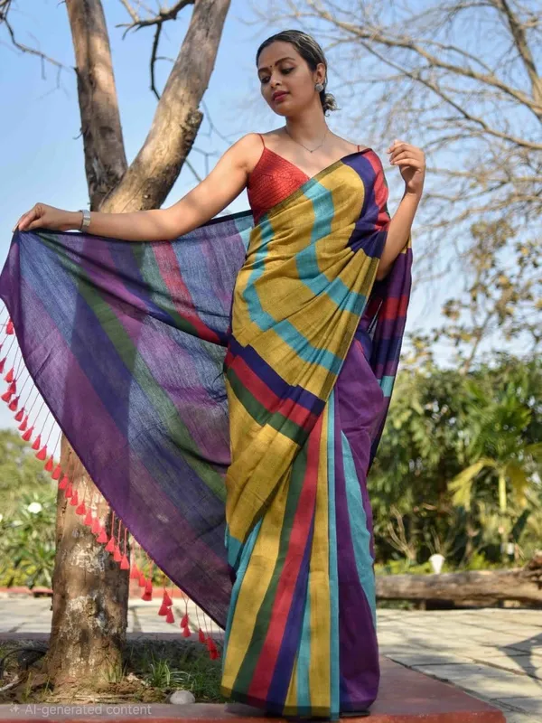 Multicolor_Striped_Saree_for_Women