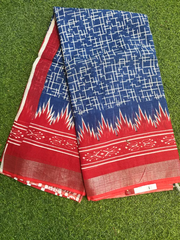 Navy_Blue_Cotton_Linen_Linen_-_Cotton-_saree_For_Women