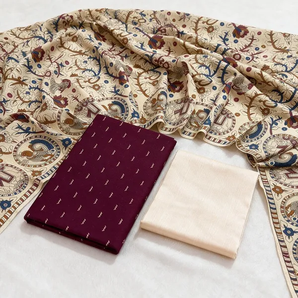 Cream_And_Maroon_Raw_Silk_Dress_Material_for_Women