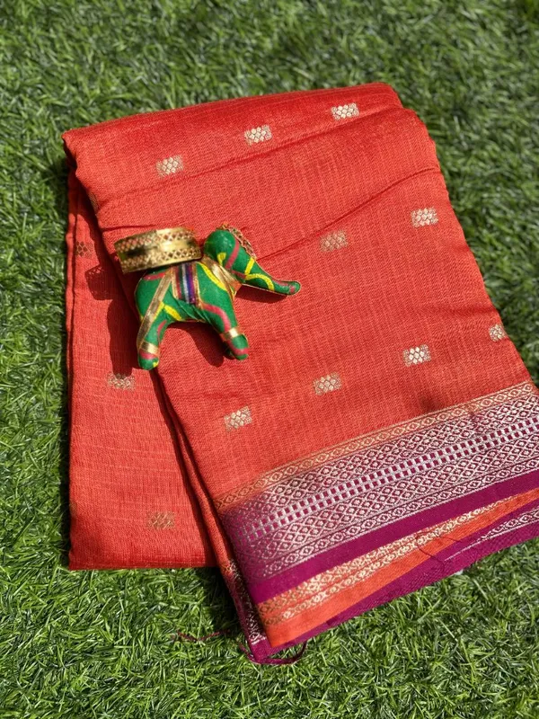Orange_Malai_Cotton_saree_For_Women