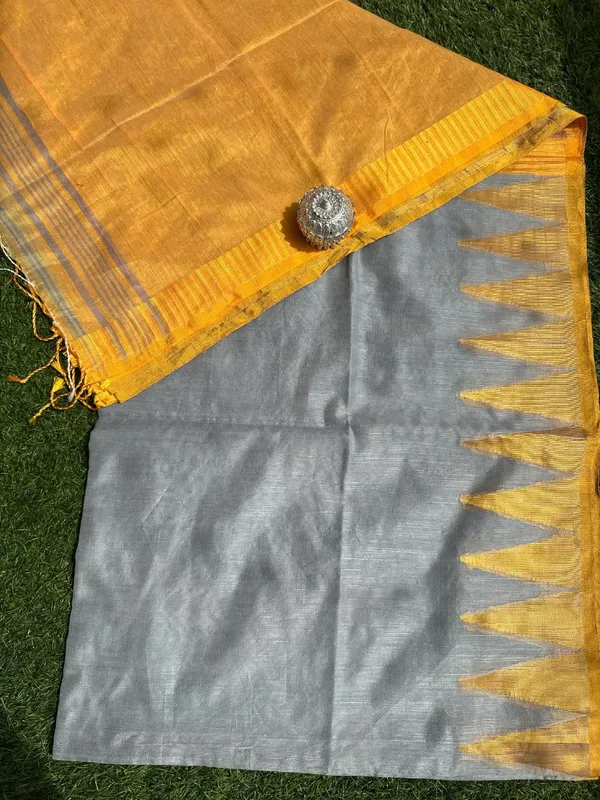 Grey_And_Yellow_Handloom_Cotton_saree_For_Women