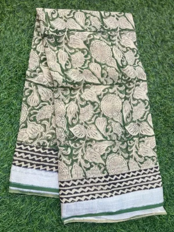 Green_Cotton_Linen_saree_For_Women