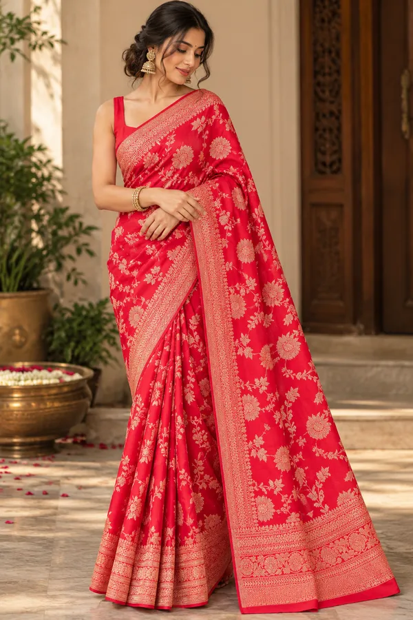 Red_Khadi_Chiffon_saree_For_Women
