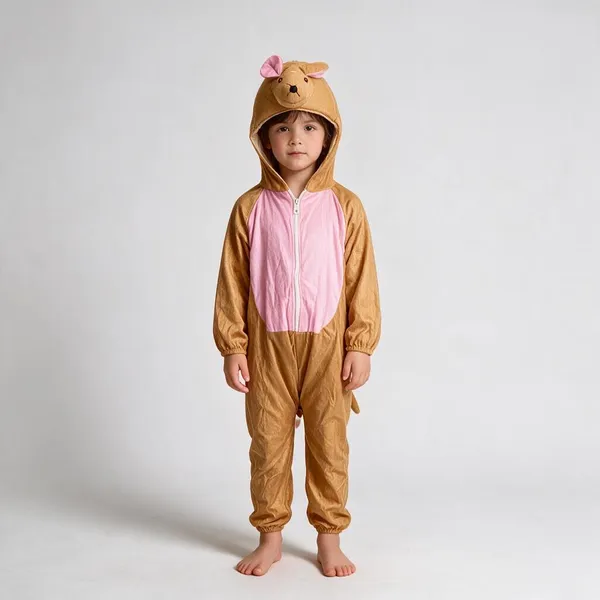 Beige_Pink_Cotton_Hooded_Animal_Jumpsuit_For_Boys_And_Girls