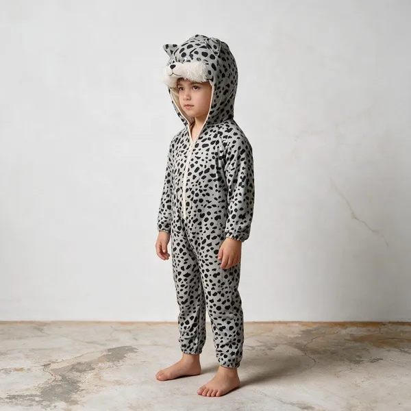 Grey_Black_Cotton_Leopard_Print_Hooded_Jumpsuit_For_Kids