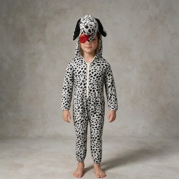 White_Cotton_Dalmatian_Print_Hooded_Jumpsuit_For_Boys_And_Girls