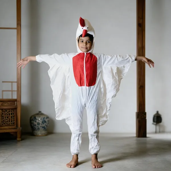 White_Polyester_Hen_Fancy_Dress_Jumpsuit_Costume_For_Boys