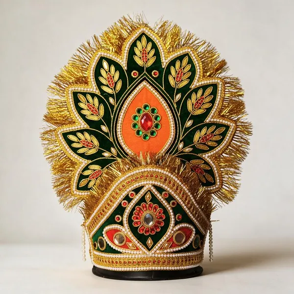 Green_Gold_Velvet_Bead_Gem_Embellished_Mukut_For_Kids