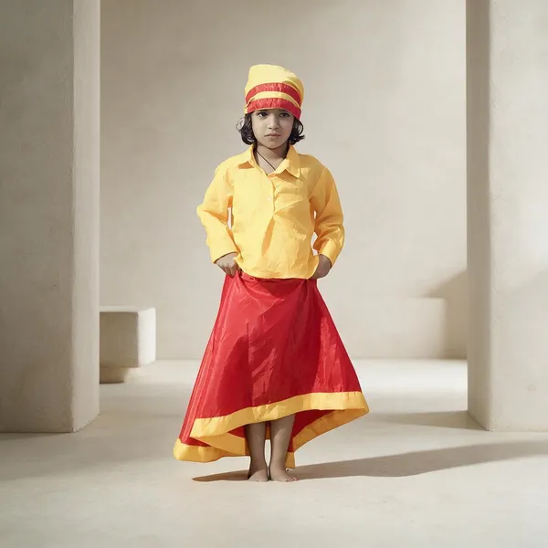 Yellow_Red_Cotton_Pahadi_Ghagra_Choli_Costume_For_Girls