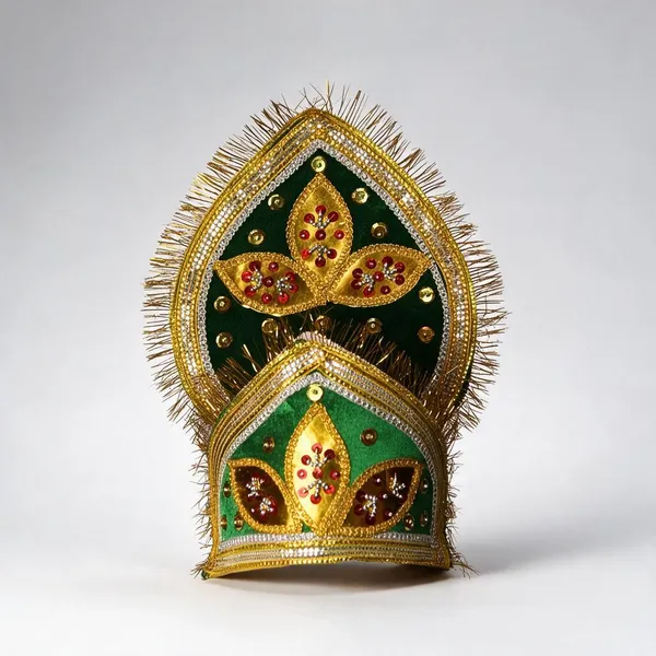 Green_Gold_Velvet_Embellished_Mukut_Crown_For_Kids