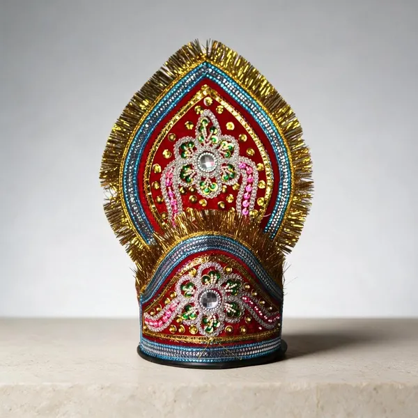 Red_Multicolor_Sequin_Bead_Embellished_Mukut_For_Krishna_Idol