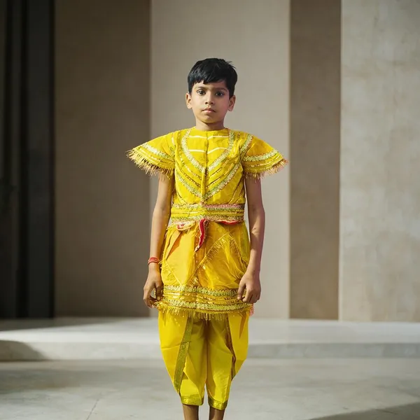 Yellow_Silk_Golden_Lace_Raja_Coat_Costume_For_Boys
