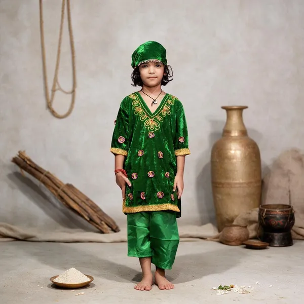 Green_Cotton_Kashmiri_Pheran_Traditional_Costume_For_Girls