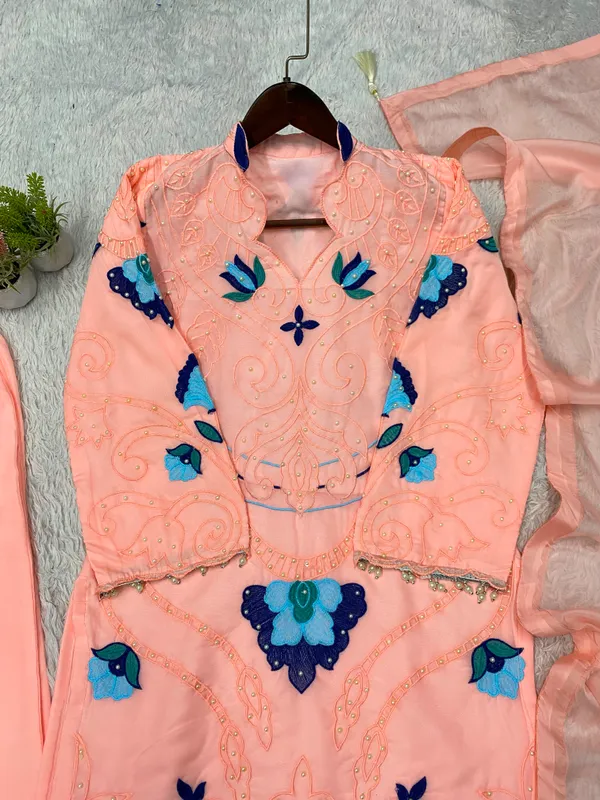 Peach_Organza_Straight_Embroidered_Kurta_Set_For_Girls