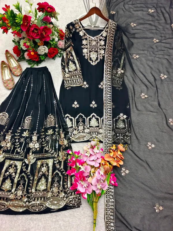 Black_Faux_Georgette_Embroidered_Sharara_Suit_For_Women