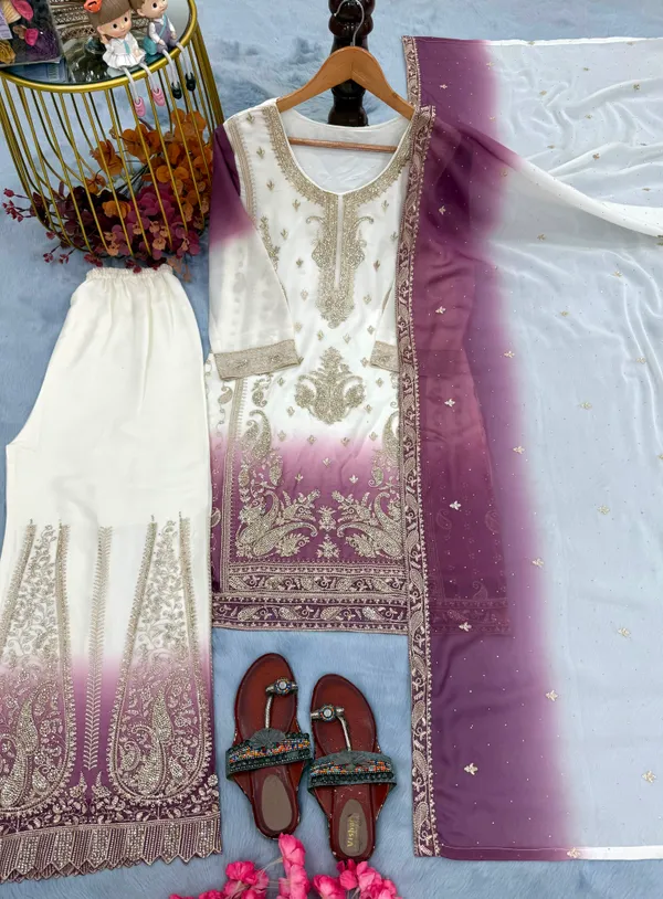 White_Georgette_Straight_Embroidered_Kurta_Palazzo_Set_For_Women