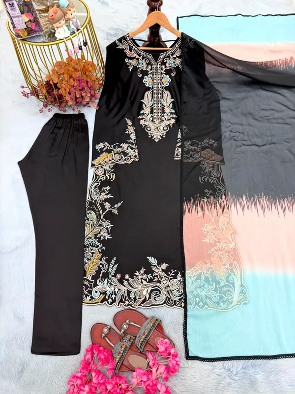 Black_Rayon_Straight_Embroidered_Kurta_Set_For_Women